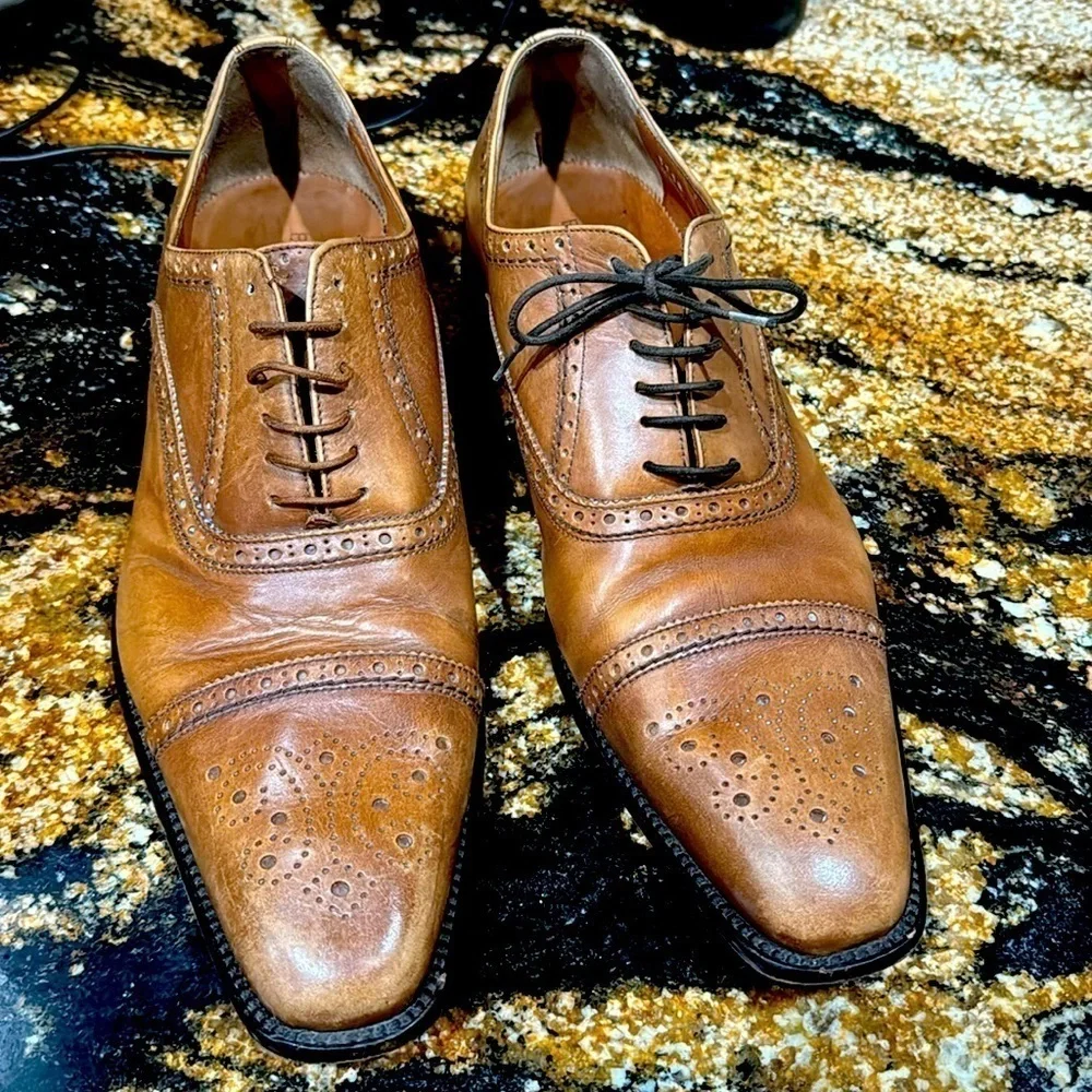 Bettaccini‎ mens shoes camel Mahogany brown leather shoes size13